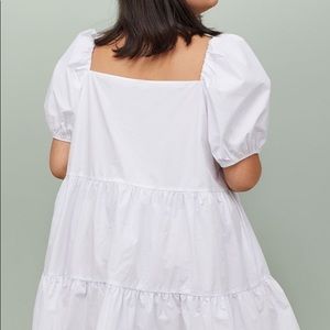 NWT H&M White Puff Sleeve Gathered Tiered White Peasant Dress Size Large